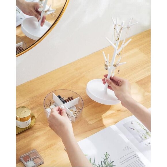 Branch Jewelry Rack Tree Stand with Rotating Base Storage Box for Rings Earrings - Picture 5 of 8